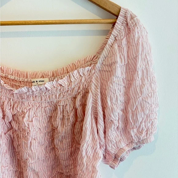 Anthropologie Cloth & Stone Blush Striped Blouse - Picture 3 of 4